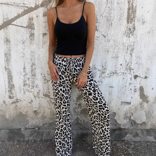 Dame afslappet joggingbukser med leopardmønster og elastisk talje Stilla