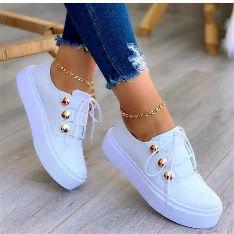 Dame modiske Plateau-Sneakers med skinnende detaljer og elegant snøring Stilla