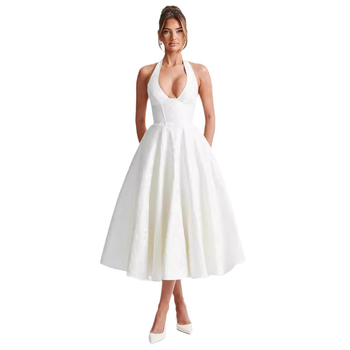 Dame A-linie spidshåndboldkjole med dyb V-udskæring og taljebetoning Stilla