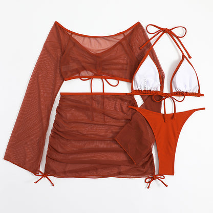 Damer To-delt Badetøjssæt med gennemsigtig Bluse og asymmetrisk Nederdel Stilla