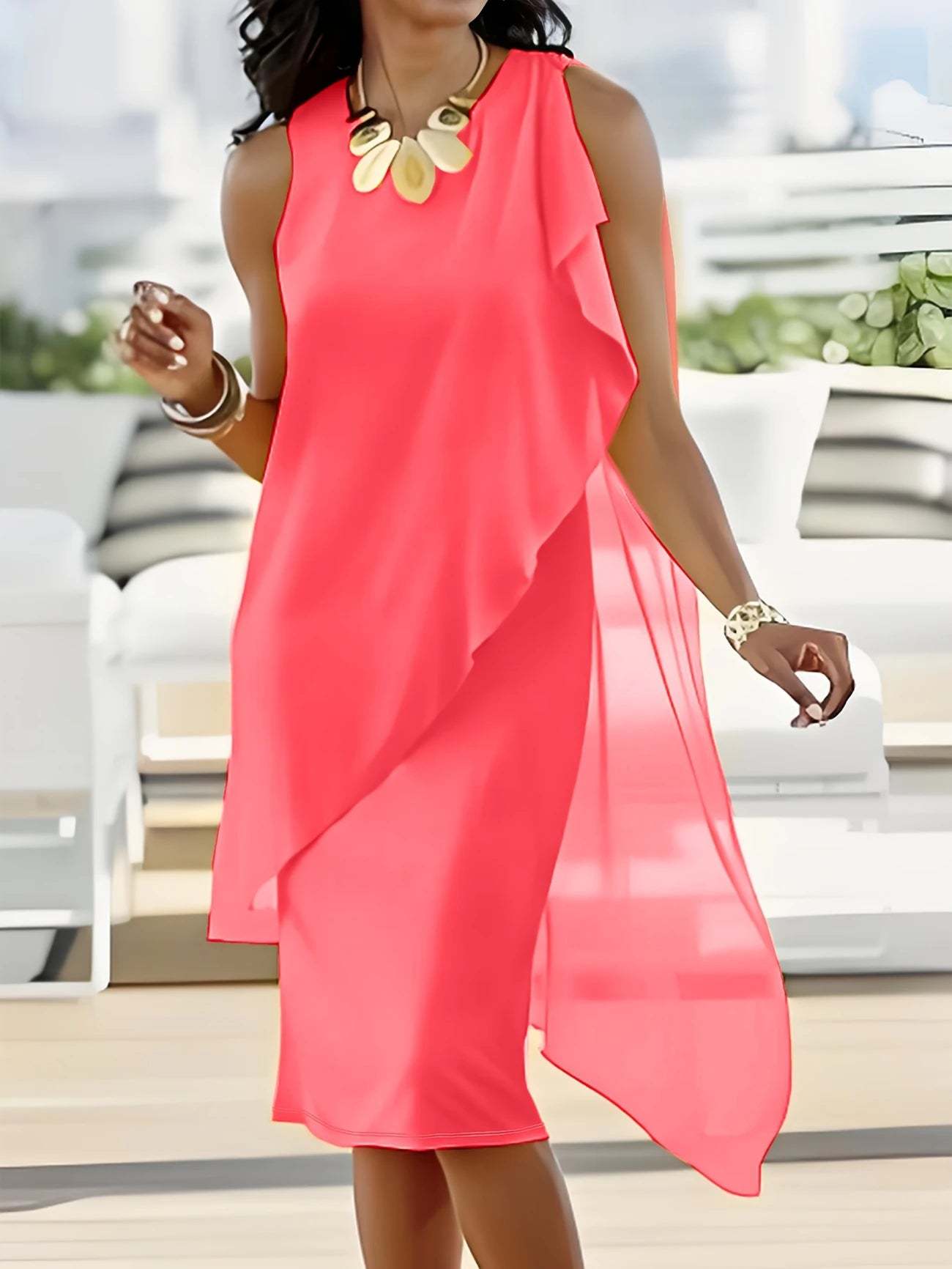 Dame Elegant Asymmetrisk Shiftkjole Stilla