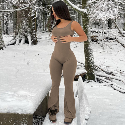 Dame Figurtilpasset Jumpsuit med bred ben og flæsedetaljer Stilla