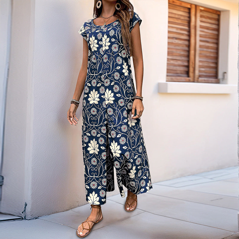 Dame Floral Print brede ben bukser jumpsuit Stilla