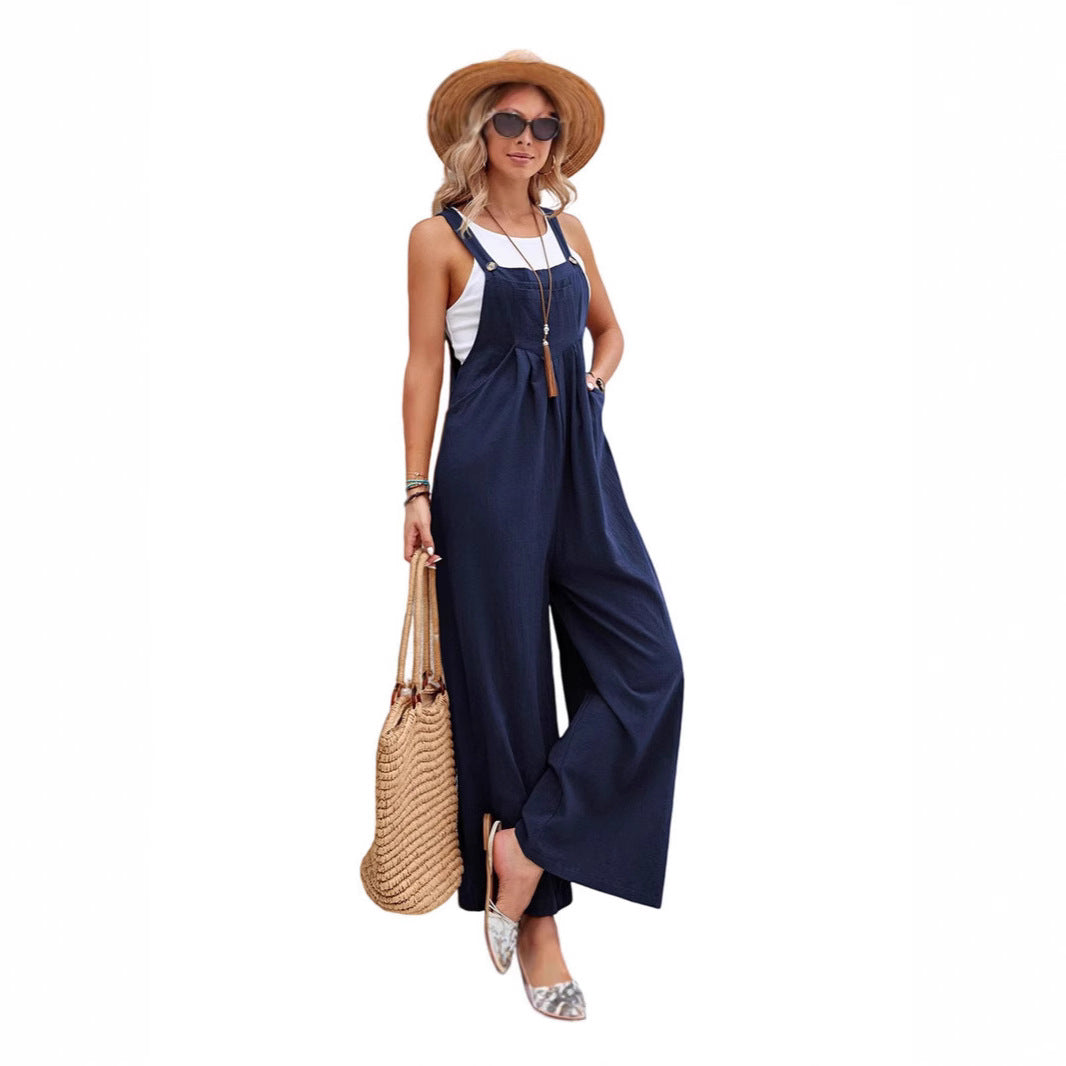 Dame Casual Jumpsuit med bredt ben og justerbare stropper Stilla
