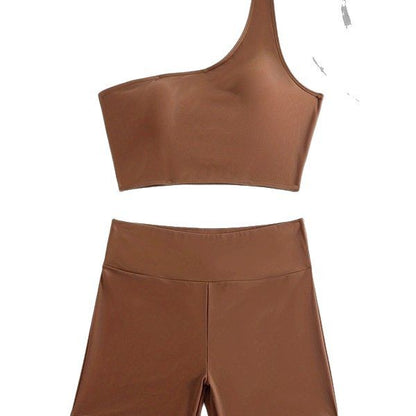Dame En-skulder Sporty Crop Top og Høj Talje Badetøj Sæt Stilla