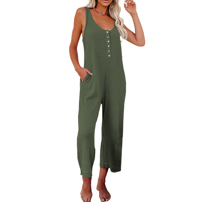Dame jumpsuit med knaplukning og lommer Stilla
