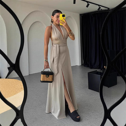 Dame Elegant Halterneck Maxi Kjole Stilla