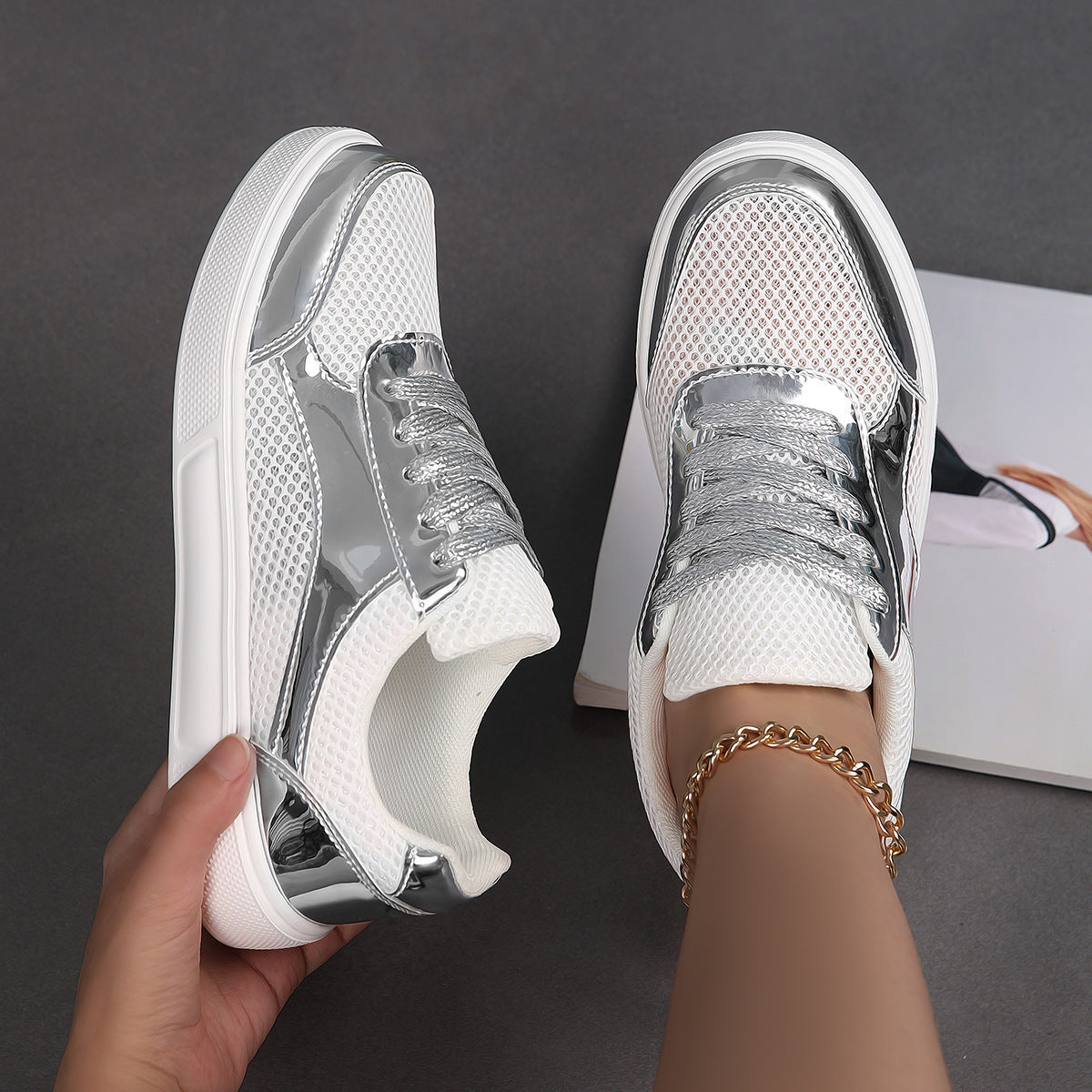 Dame Metallic Mesh Mode Sneakers Stilla