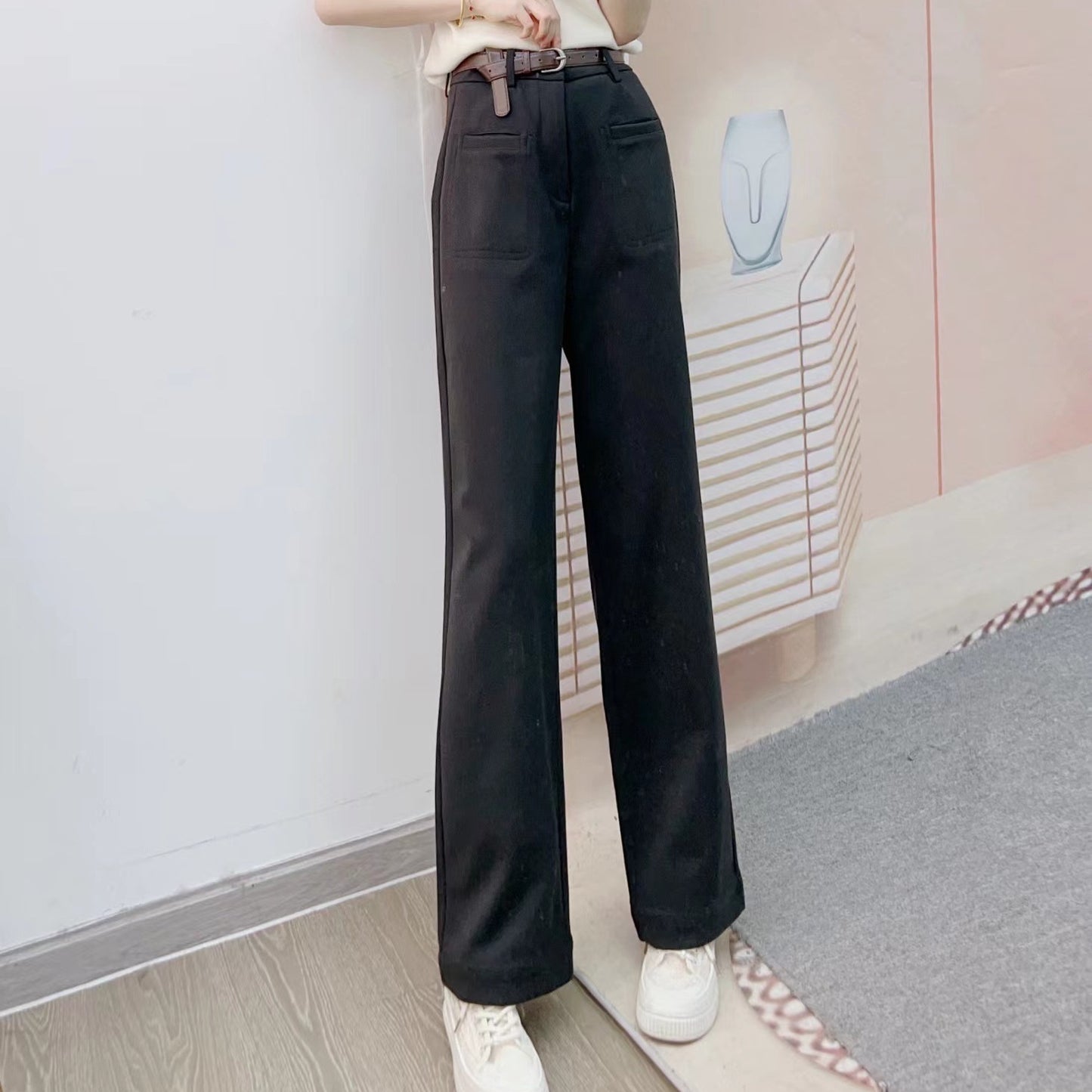 Dame Elegant Høj Talje Bukser med lige snit og praktiske lommer Stilla