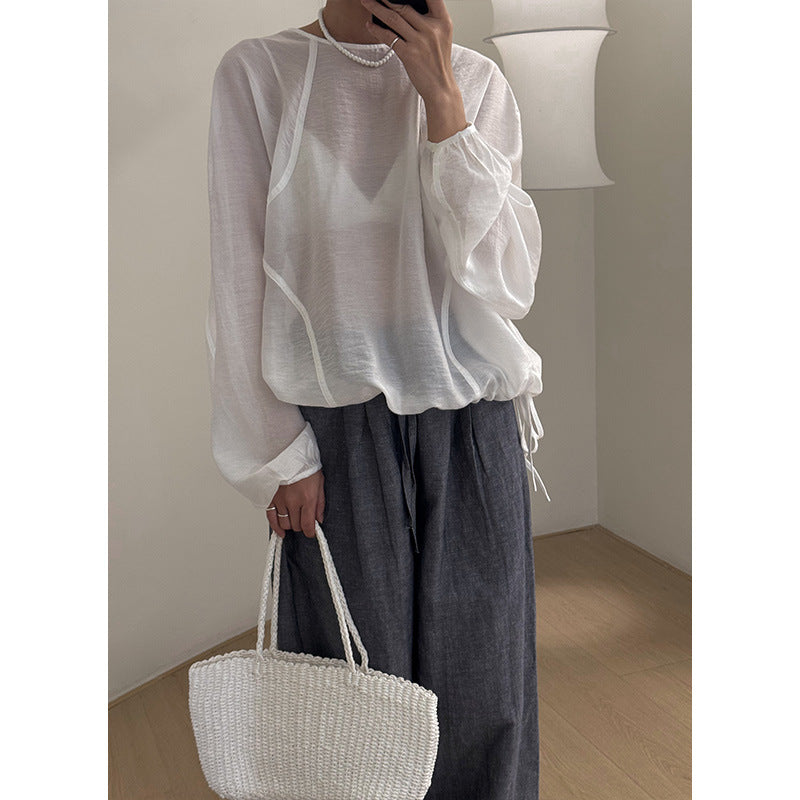 Dame afslappet langærmet overdel med raglan ærmer og justerbar søm Stilla