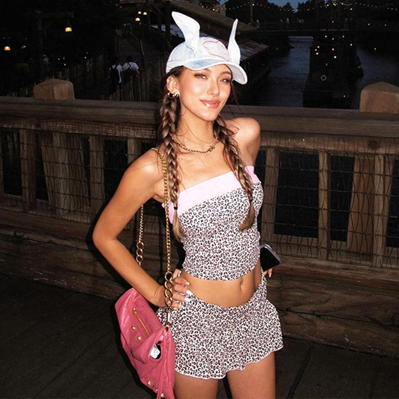 Dame Crop-Top og Nederdel Sæt i moderigtig Dyreprint Stilla