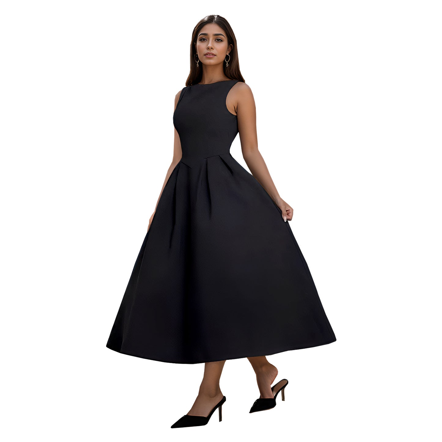 Dame A-linje kjole med elegant snit og skinnende overflade Stilla