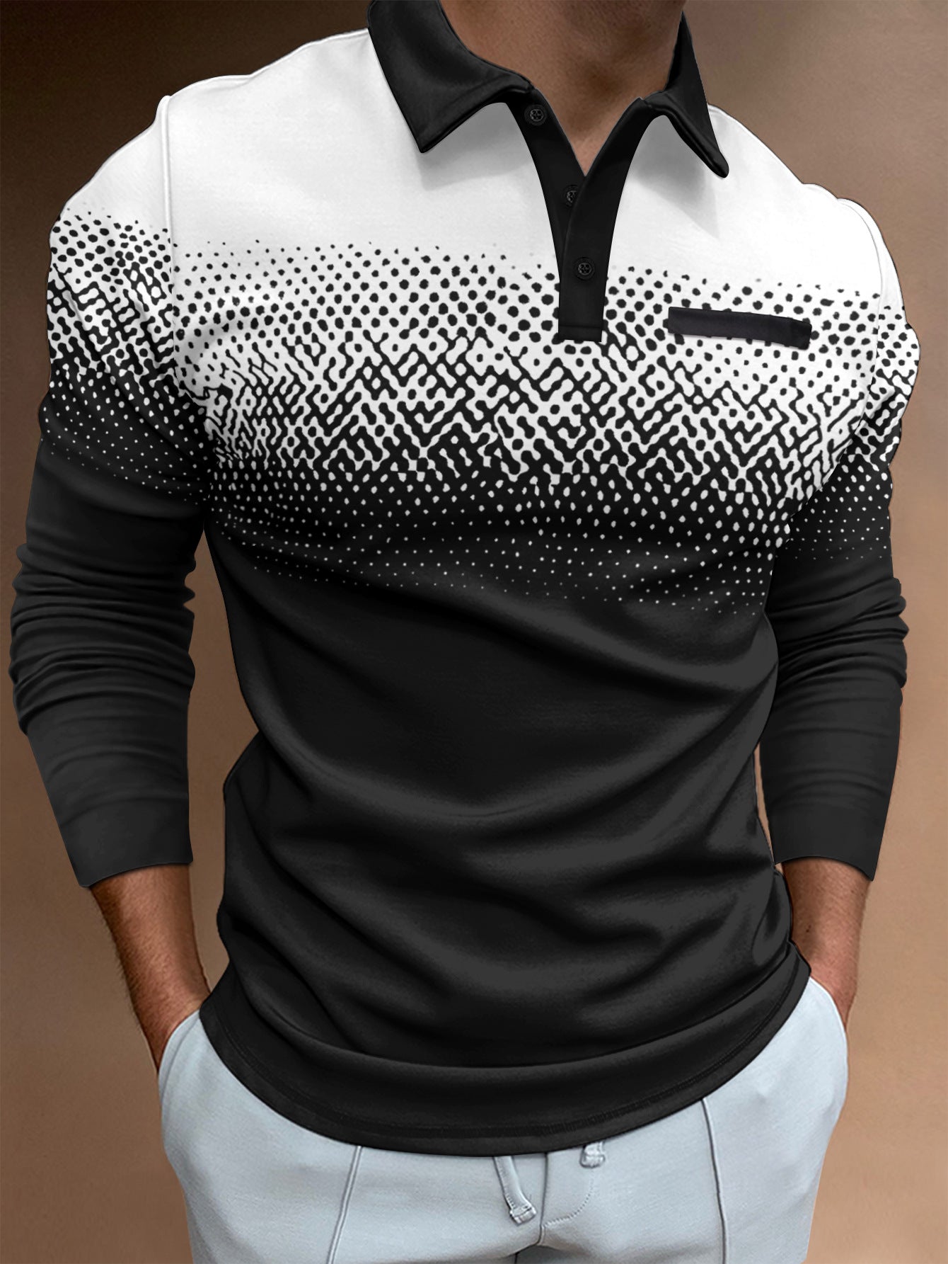 Herrer Langærmet Polo T-shirt med moderne grafikdesign og elastiske egenskaber Stilla