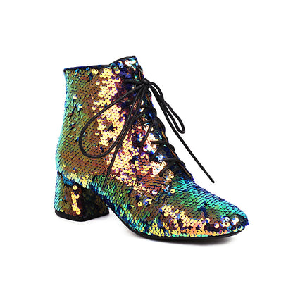 Femme Pailletter-detalje Snørebånd-Ankelstøvler Stilla