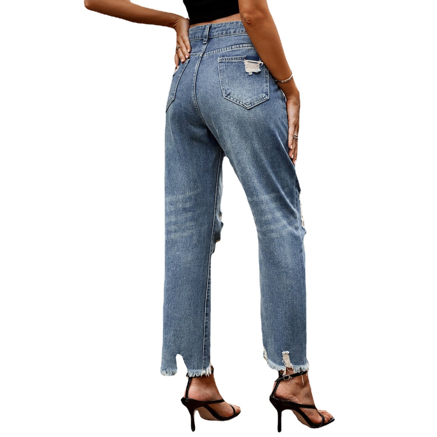Dame Højtskåret Ødelagte Jeans i moderne Boyfriend-snit Stilla