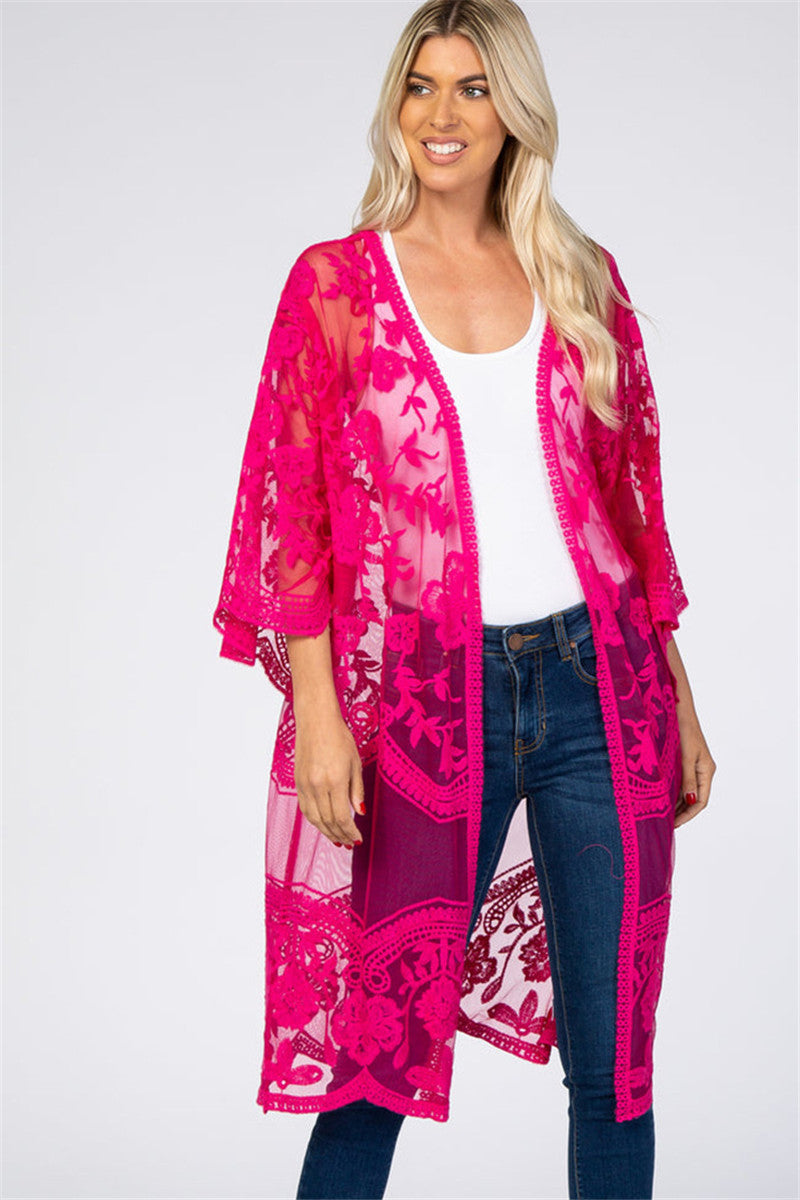 Dame Elegant Hækle-Kimono med florale Detaljer Stilla
