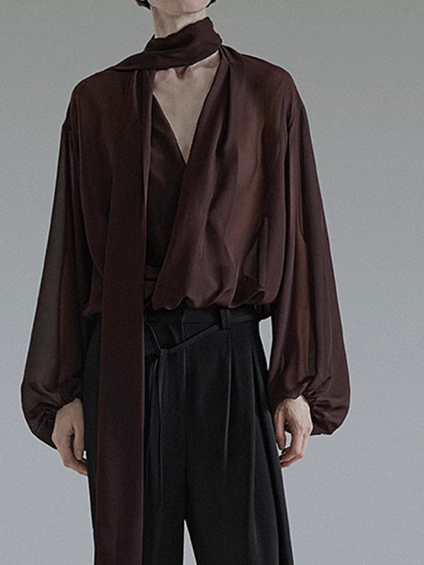 Dame elegant bluse med flydende snit og innovativt indpakningsdetalje Stilla