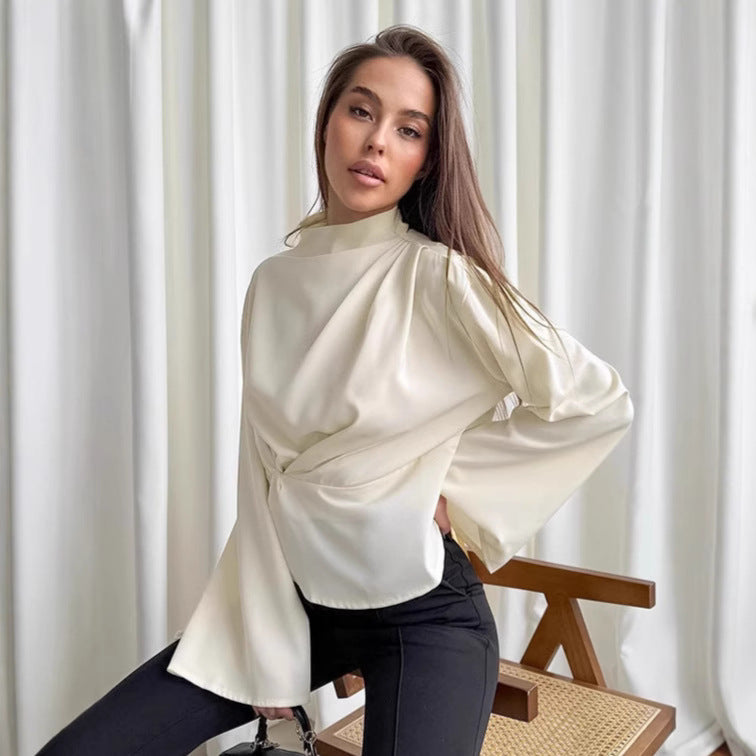 Dame elegant bluse top med asymmetrisk snit og afslappet indpakningsdetalje Stilla