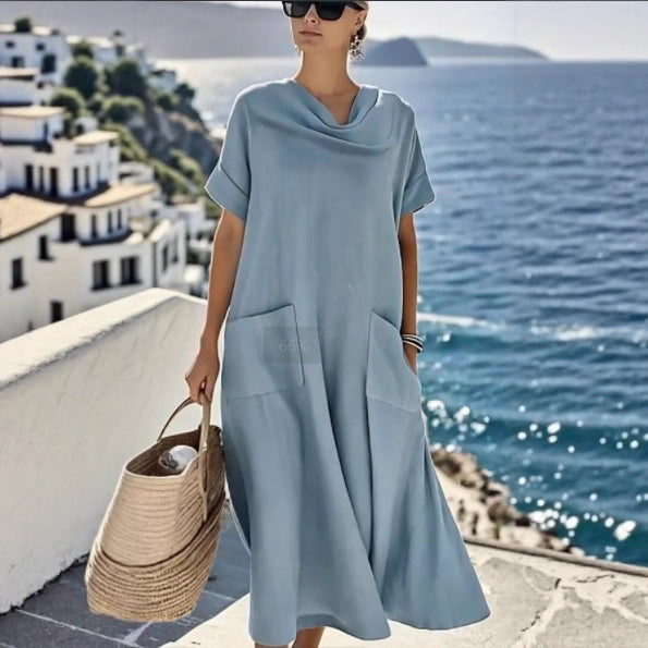 Dame afslappet sommerkjole med praktiske lommer og blødt stof Stilla