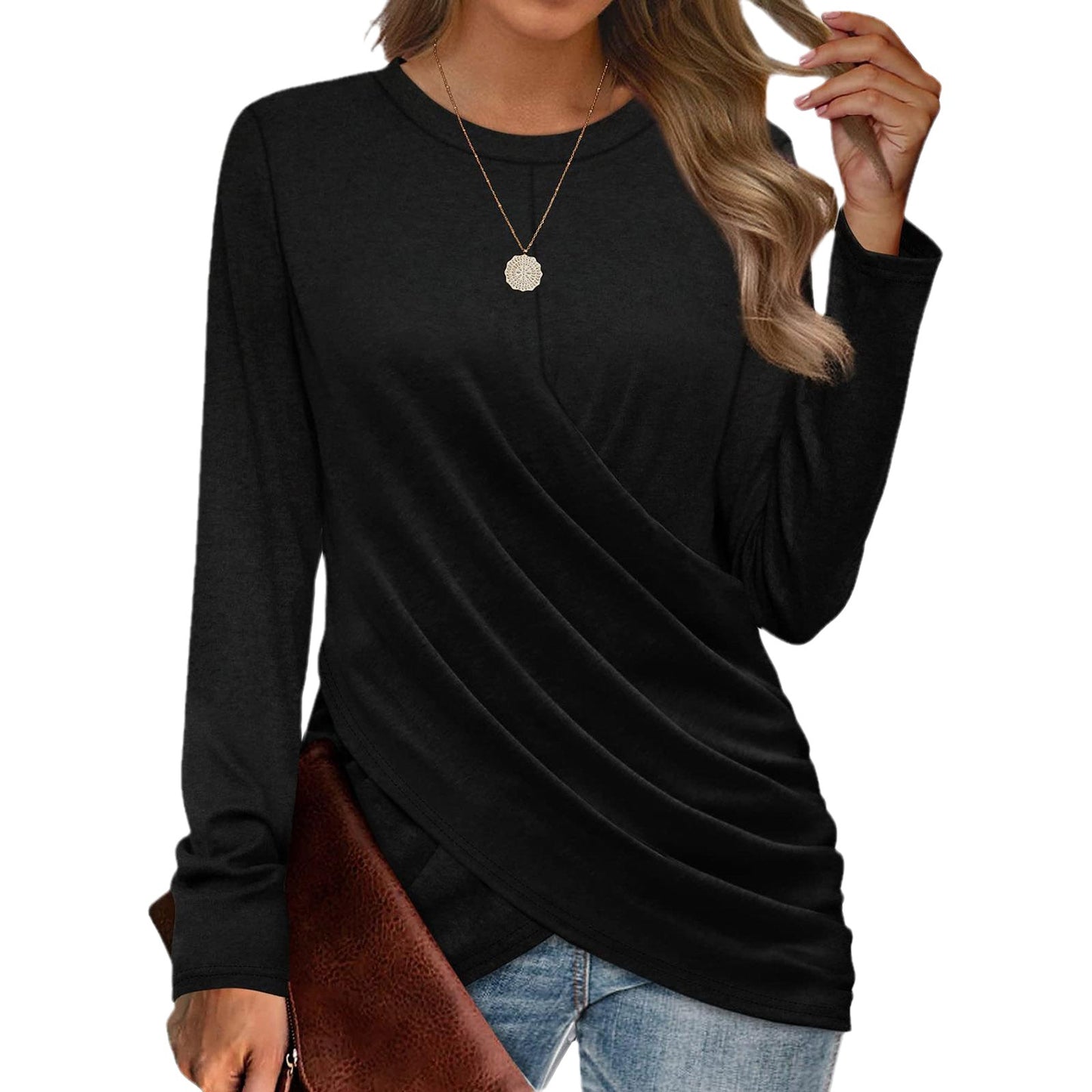 Dame afslappet longsleeve-top med asymmetrisk snit Stilla