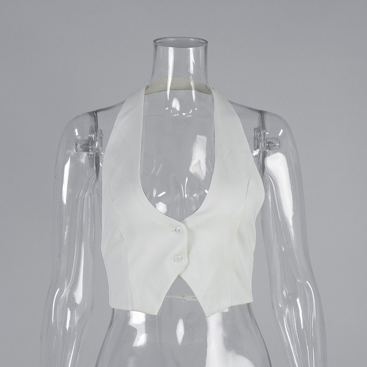 Dame Cropped Bluse med dyb udskæring og knaplukning Stilla