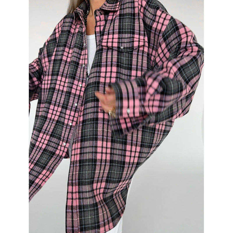 Dame afslappet flannel skjorte med plus størrelse Stilla