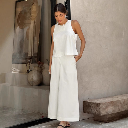 Dame Crop-Top og brede Palazzo-bukser Sæt Stilla