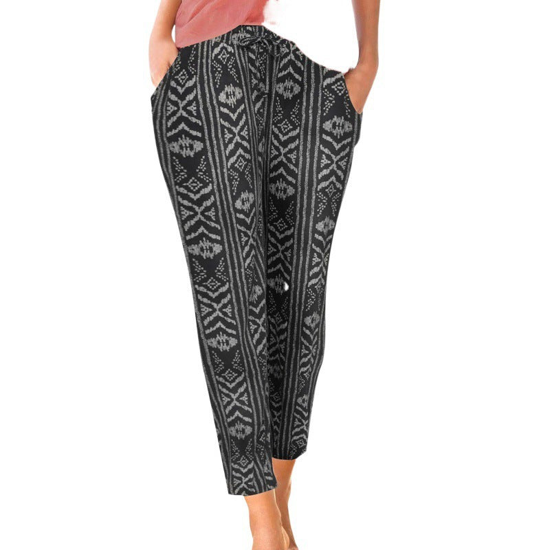 Dame Elastisk Talje Blomster Mønster Loungebukser Stilla