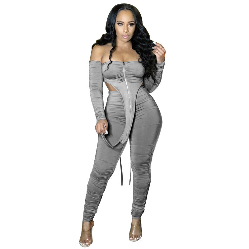 Dame Cut-Out Jumpsuit med lange ærmer og elegant vrapdesign Stilla