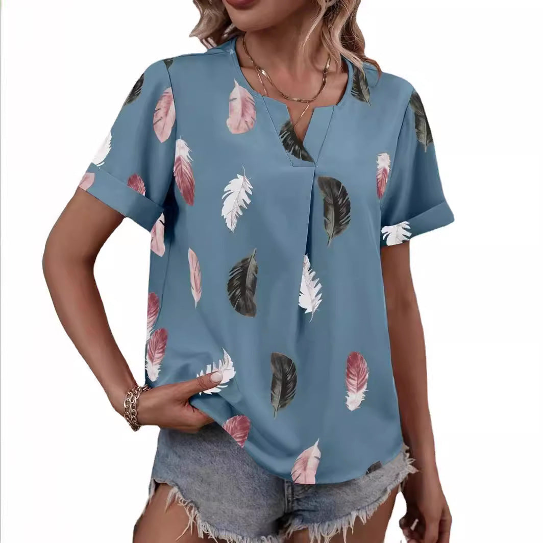 Dame afslappet bluse med stilfuldt bladmønster og afslappet snit Stilla