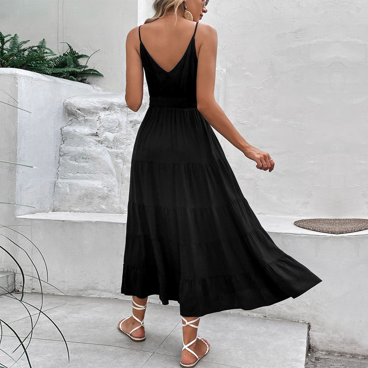 Dame Elegant Button-Down Maxi-Kjole med side split Stilla