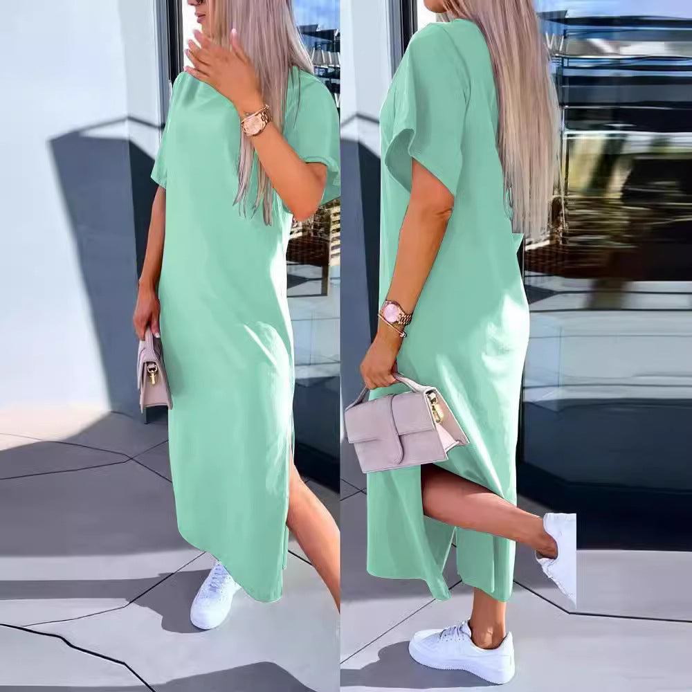 Dame afslappet maxikjole med sidelæssede slids og oversize-snit Stilla