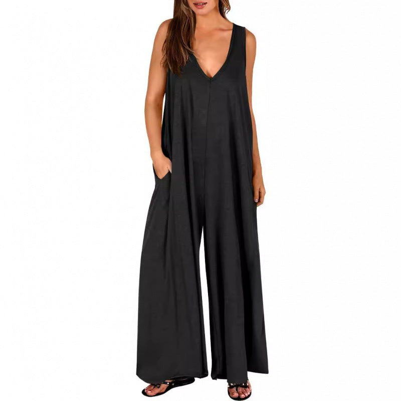 Dame luftig jumpsuit med bred pasform og dyb V-udskæring Stilla