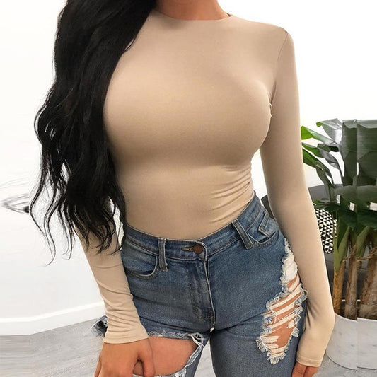 Dame Langærmet Bodysuit i hudvenligt strækstof med figursyet snit Stilla