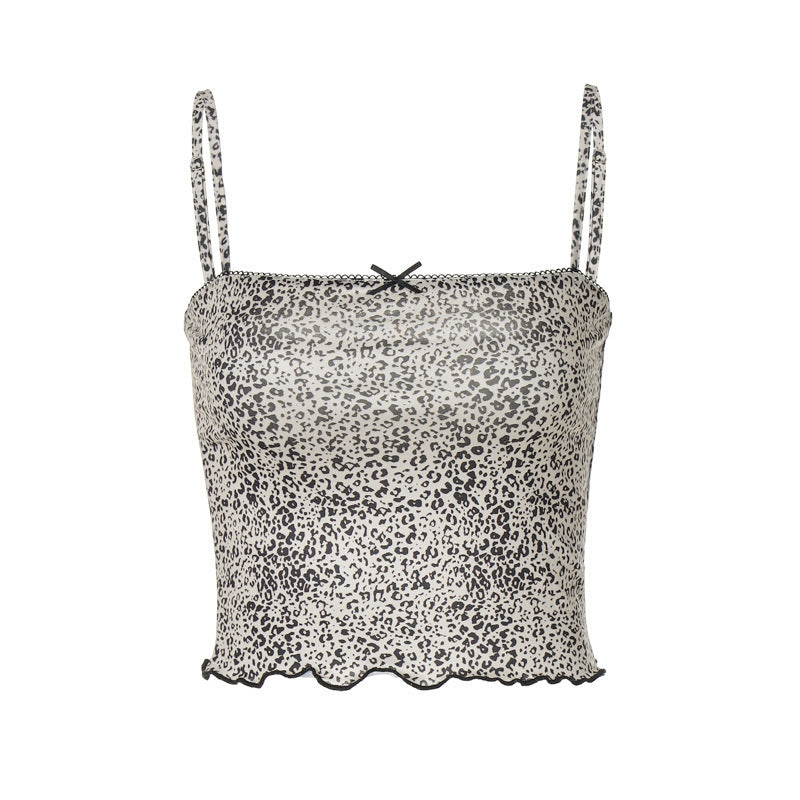 Dame Cropped Top med legende dyreprint og delikate spaghetti-stropper Stilla