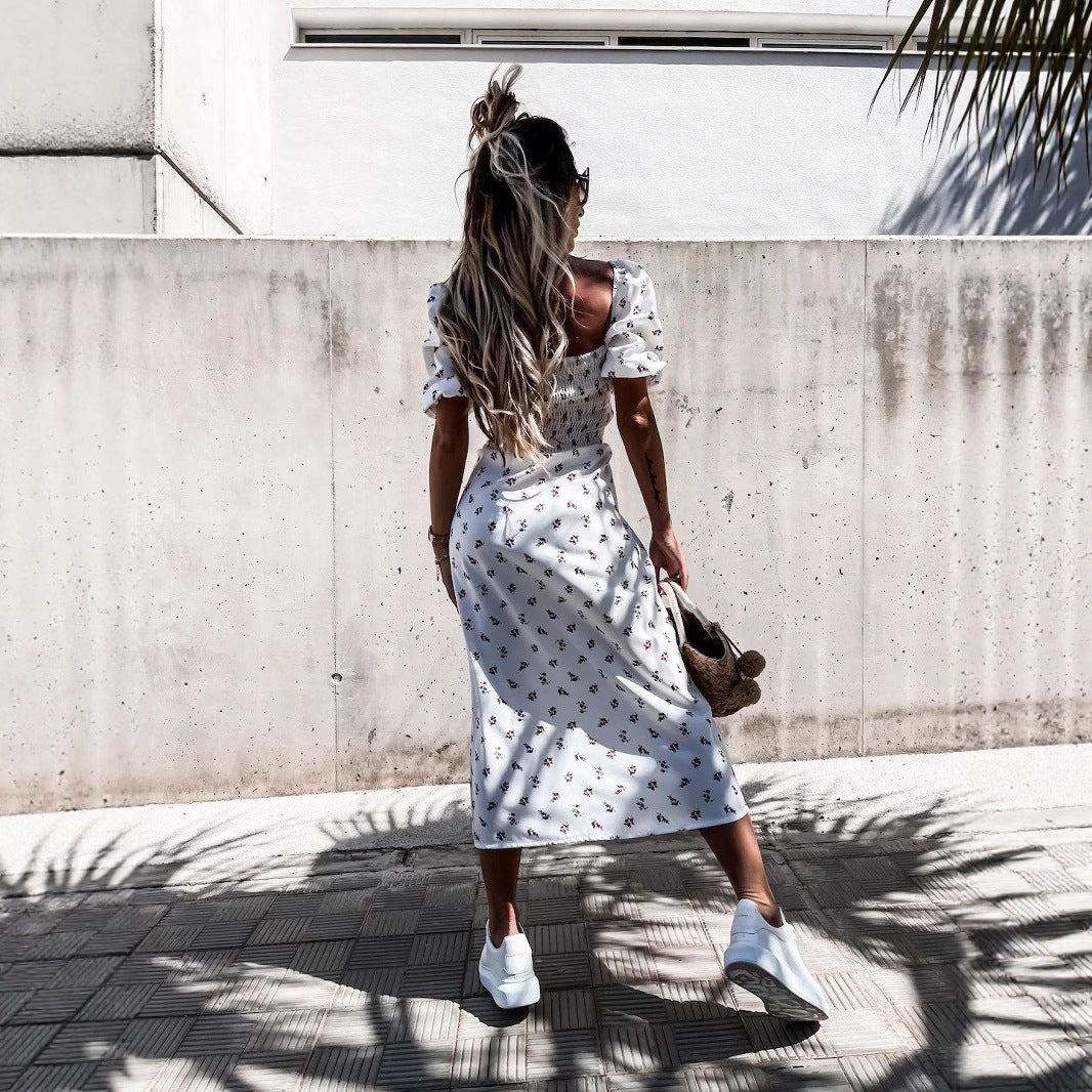 Dame afslappet maxikjole med elastisk overdel og blomstermønster Stilla