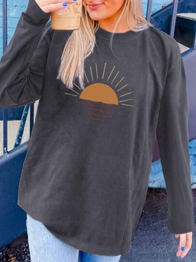 Dame afslappet langærmet skjorte med solmotiv og moderne snit Stilla