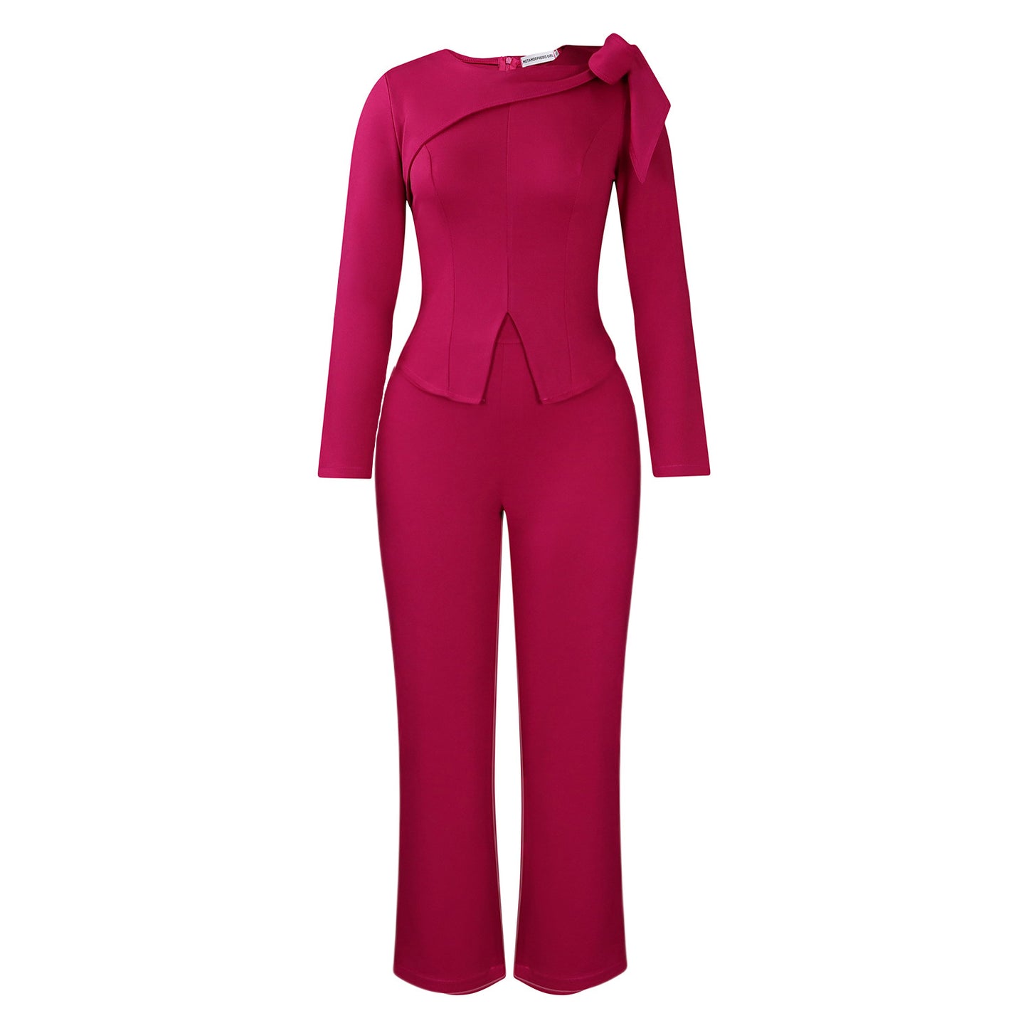 Dame elegant Jumpsuit med asymmetrisk krave og moderne sløjfebind Stilla