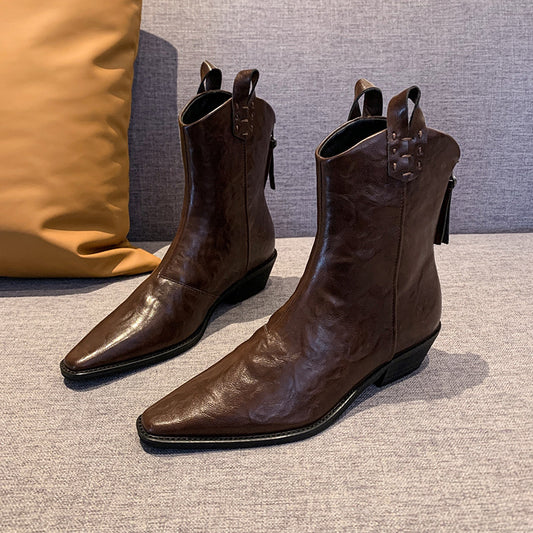 Dame elegant Chelsea-støvler med spids tå-design og robust blokhæl Stilla