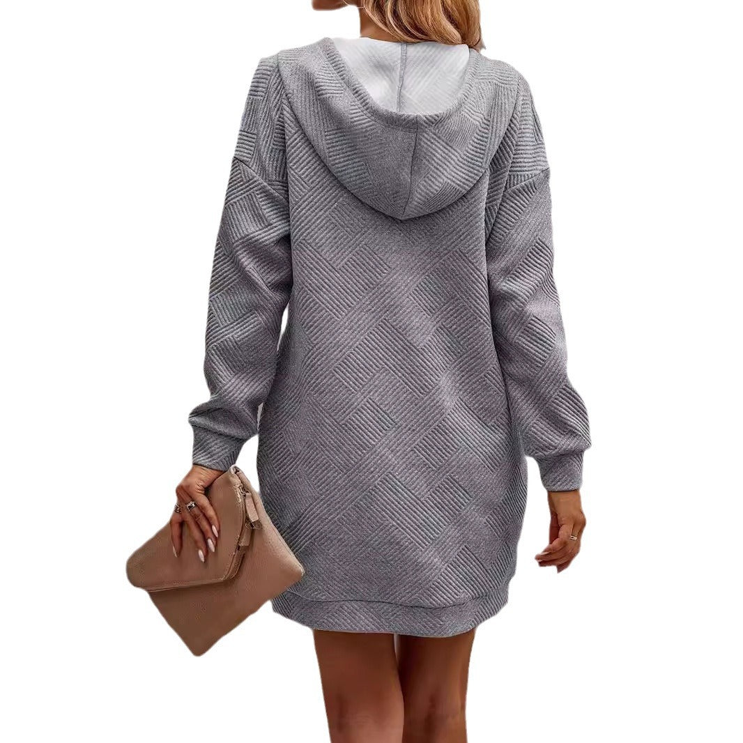 Dame afslappet hætteserkjole med lommer og knapdetaljer Stilla