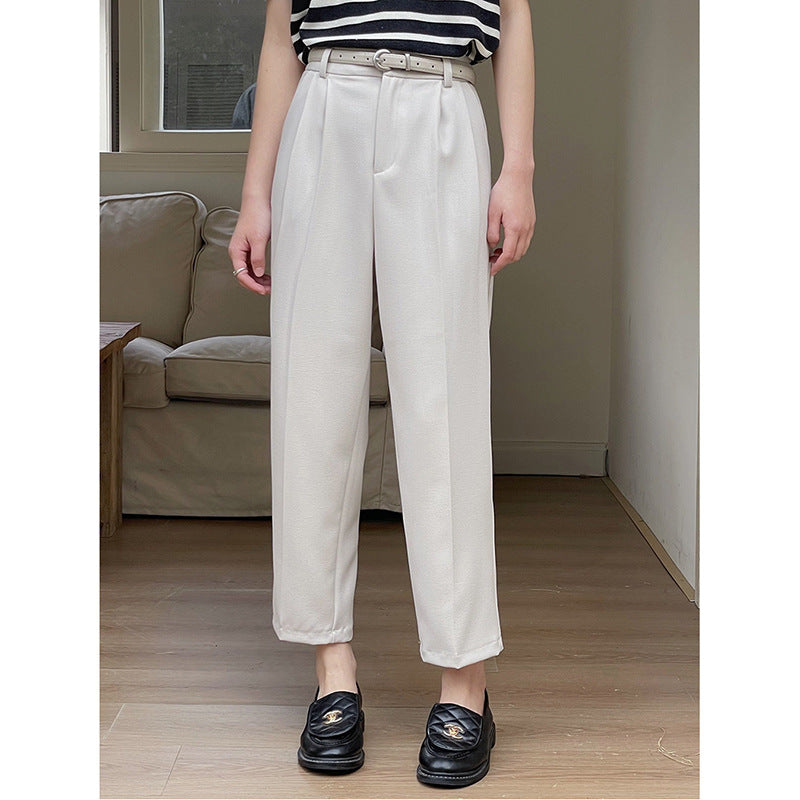 Dame elegant høj talje jakkesæt bukser med folder og bæltestropper Stilla