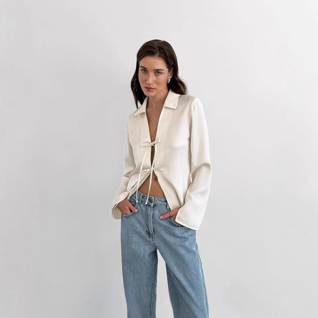 Dame Elegant Blusekjole med Snøring og Langt Ærme Stilla