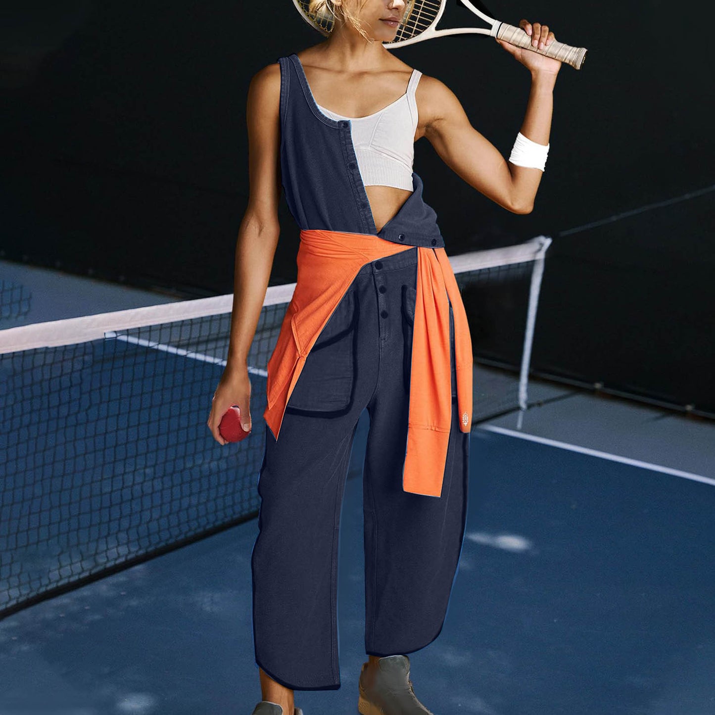 Dame Sporty Jumpsuit med afslappede knapdetaljer og praktiske lommer Stilla