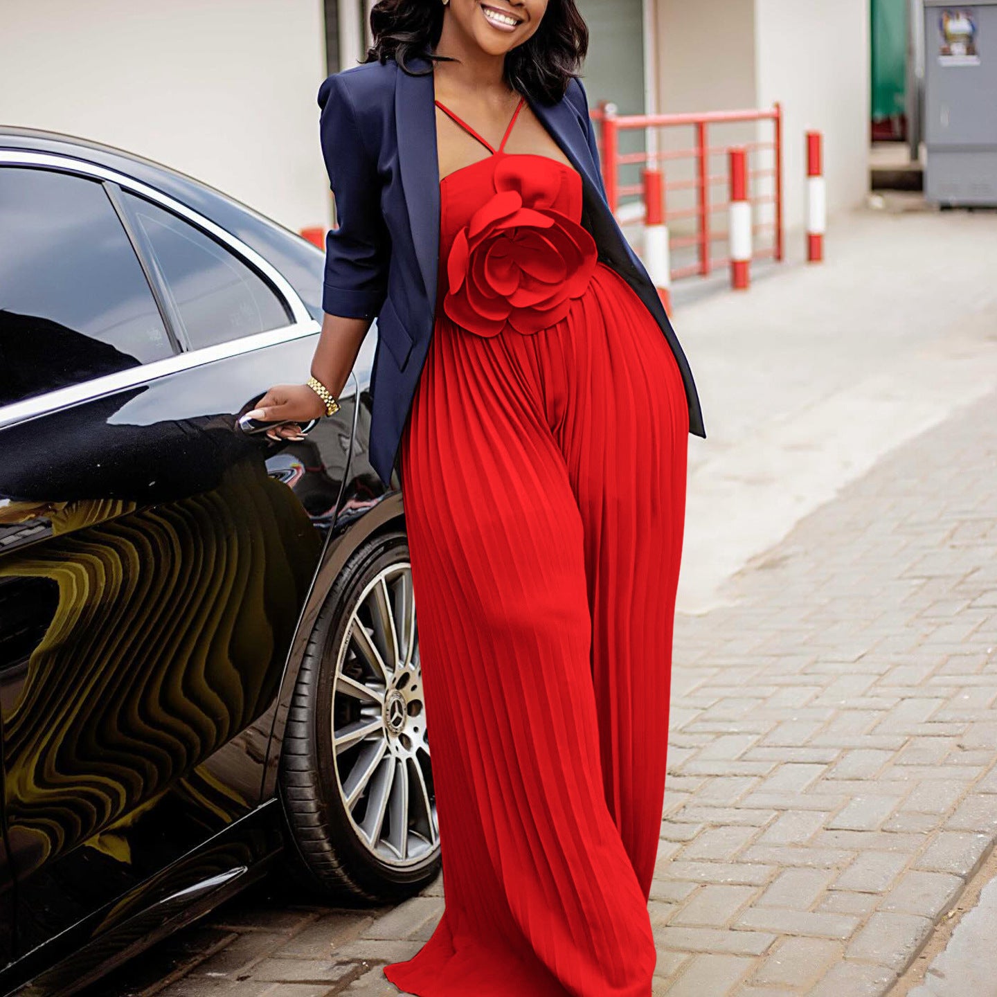 Dame Plissees Jumpsuit med blomster overdel Stilla