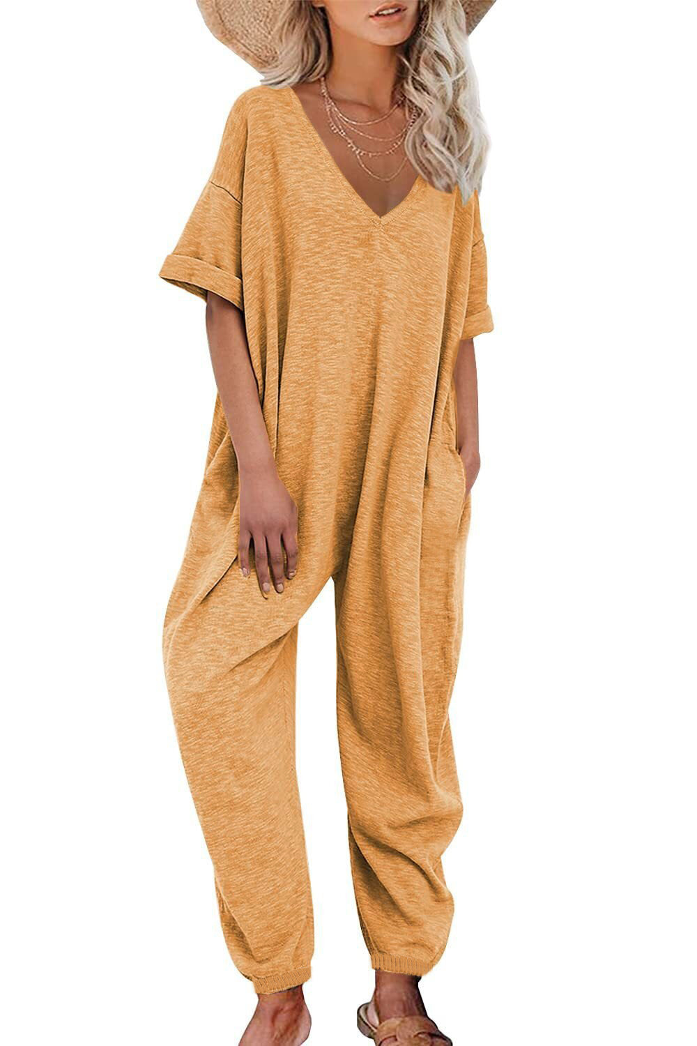 Dame Oversized Jumpsuit med dyb V-hals og afslappede lommer Stilla