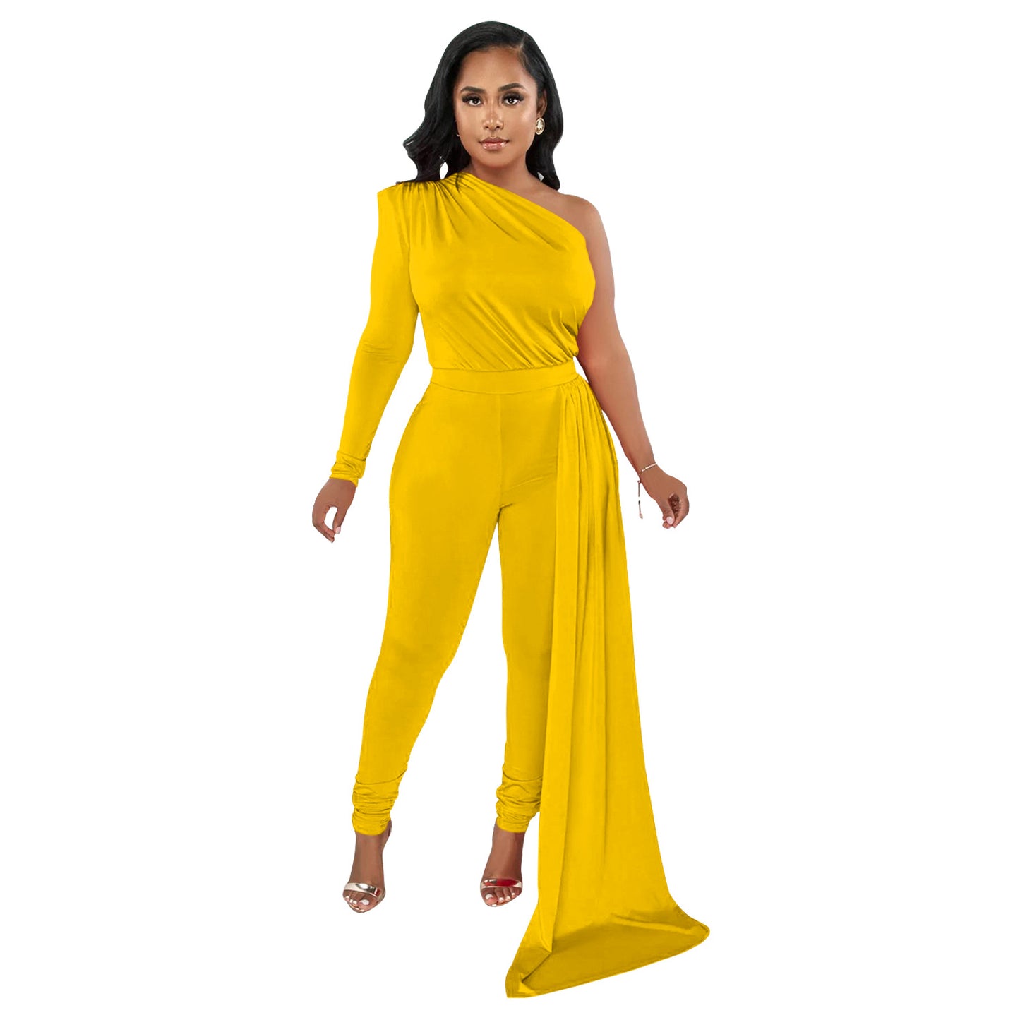 Dame Én-skulder-jumpsuit med flydende overdel Stilla