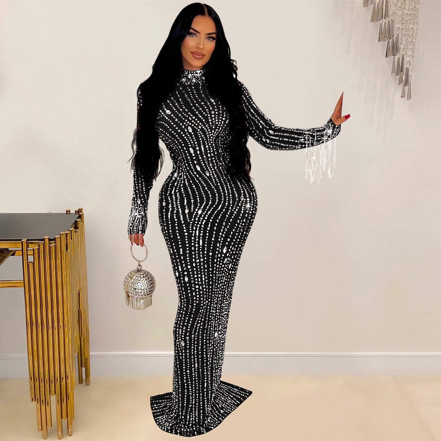 Dame Elegant Aftenkjole med Glimmerdetaljer Stilla