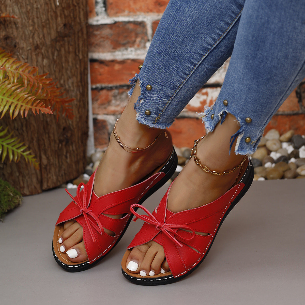 Dame Åben-Tå Sløjfe-Detalje Slides Stilla