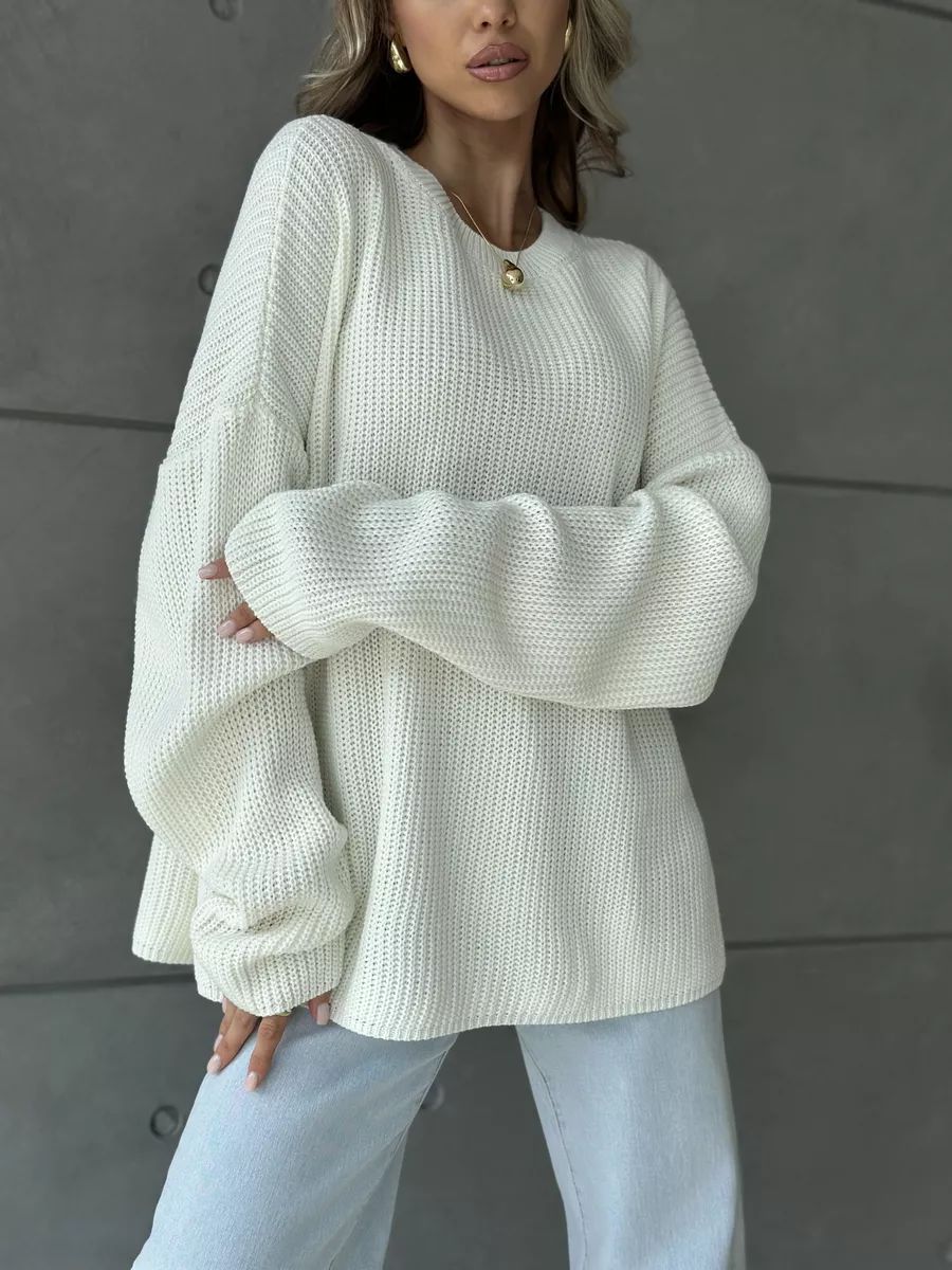 Dame afslappet sweater i strukturstrikdesign Stilla