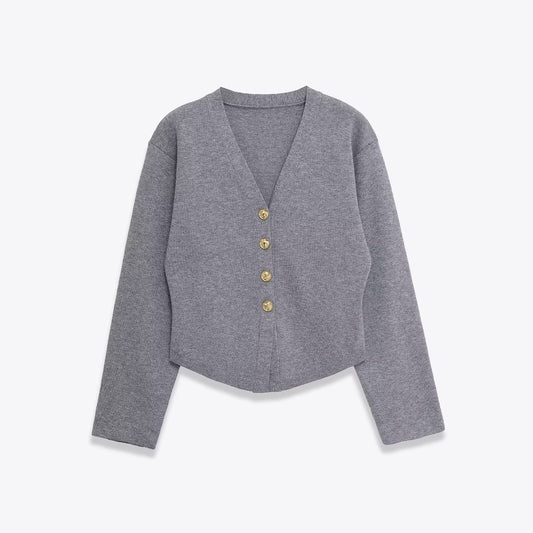Dame cropped strikjakke med elegante knapdetaljer Stilla